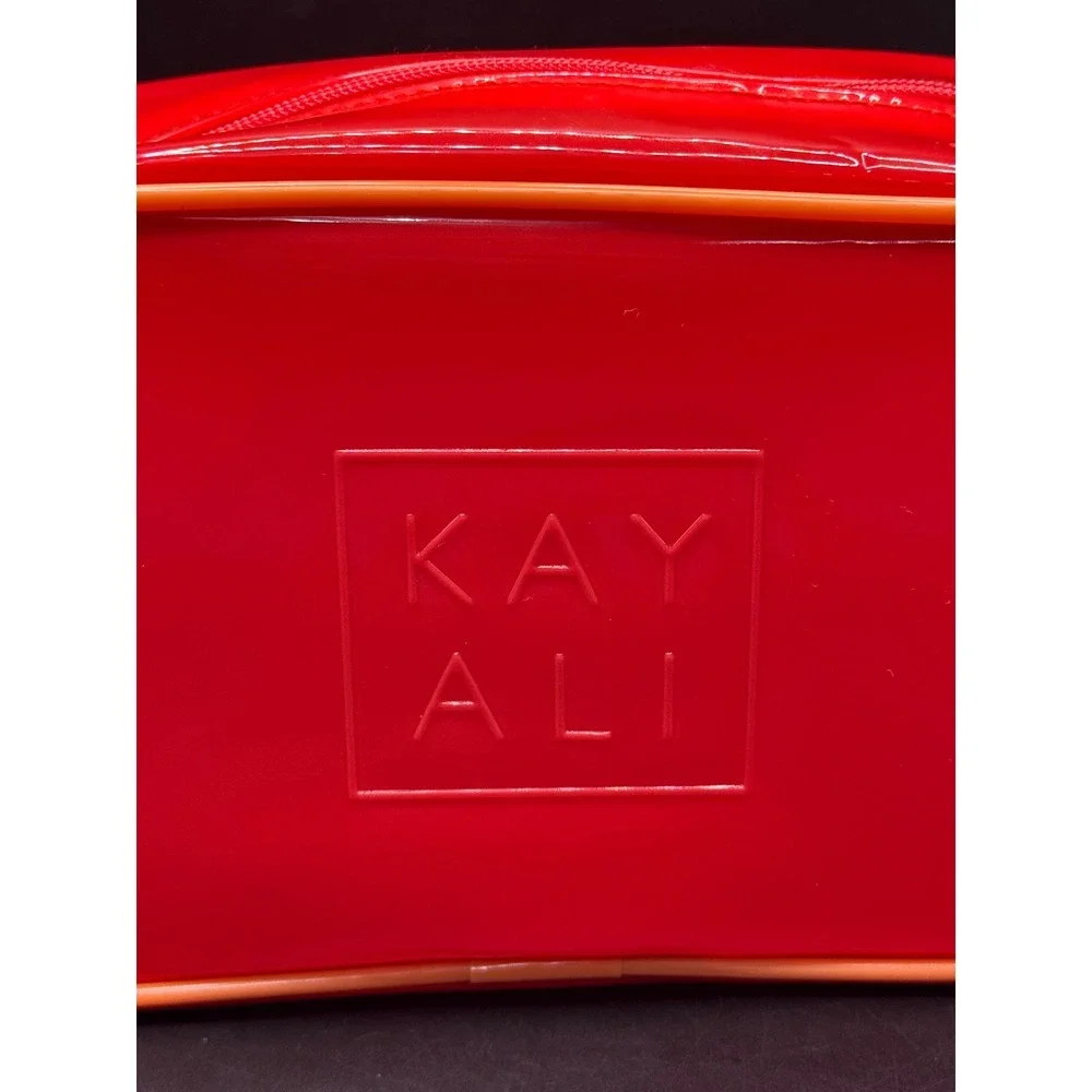 Kayali Red Translucent PVC Makeup Bag Cosmetic Pouch Orange Trim Diamond Zip